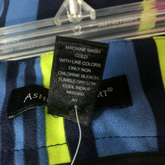 Ashley Stewart plus size 16 Striped paper bag Pants peacoat Elastic belt NWT - Picture 3 of 11